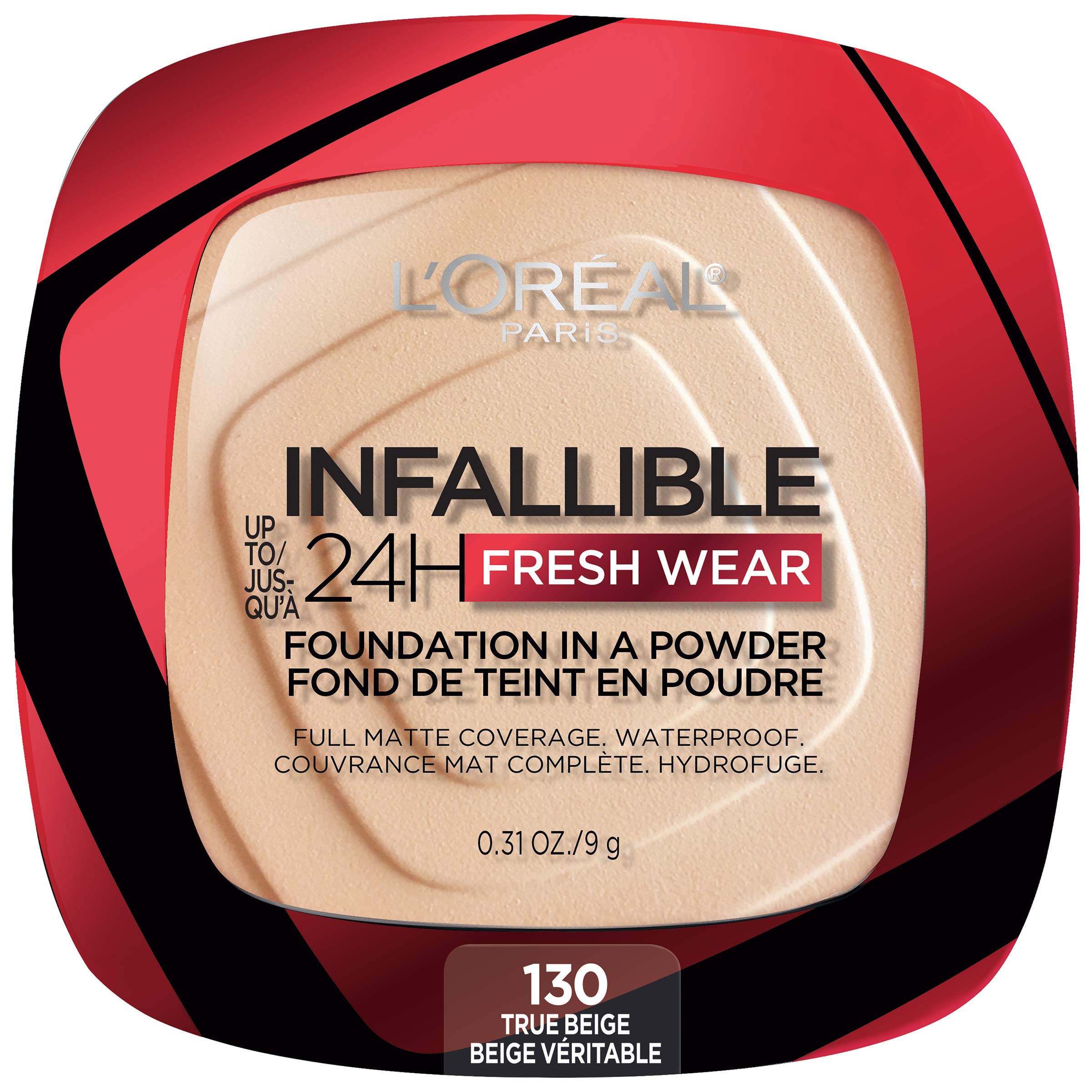 L'Oreal Paris Infallible Fresh Wear Foundation Powder compact close-up for weightless coverage all day.