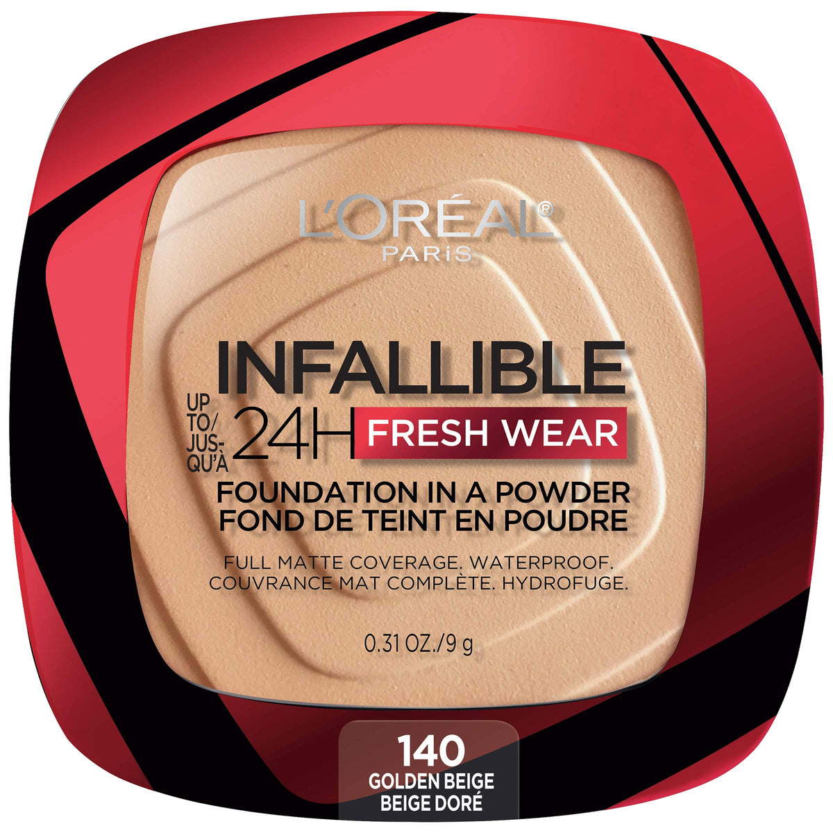 L'Oreal Paris Infallible Fresh Wear Foundation Powder compact open for all-day matte finish.