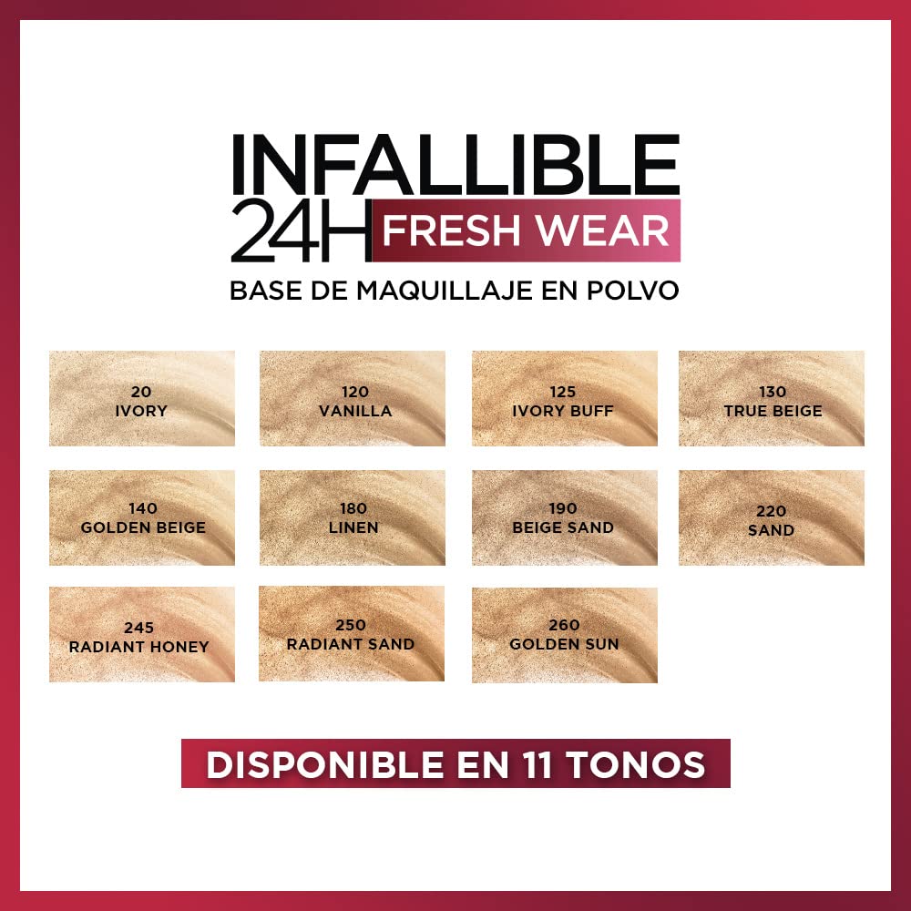 L'Oréal Paris Infallible Fresh Wear Foundation Powder Linen waterproof finish supports active days