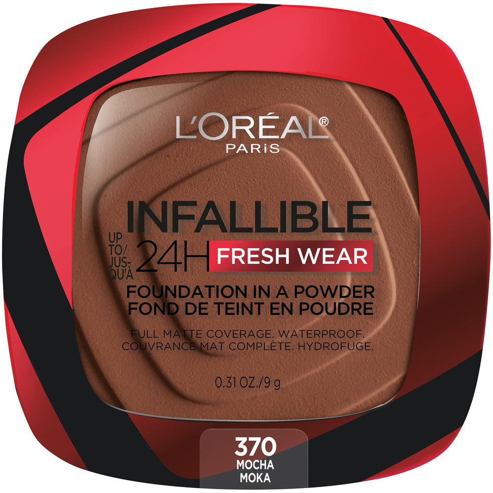 L'Oreal Paris Infallible Fresh Wear foundation powder Mocha compact close-up for lasting matte coverage