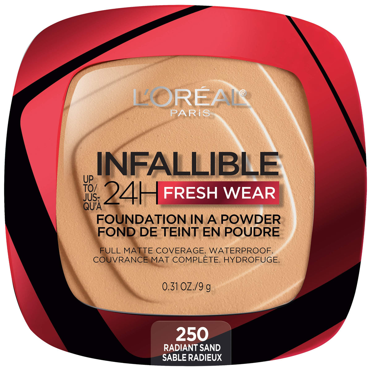 L'Oreal Paris Infallible Fresh Wear powder foundation compact for natural matte coverage.