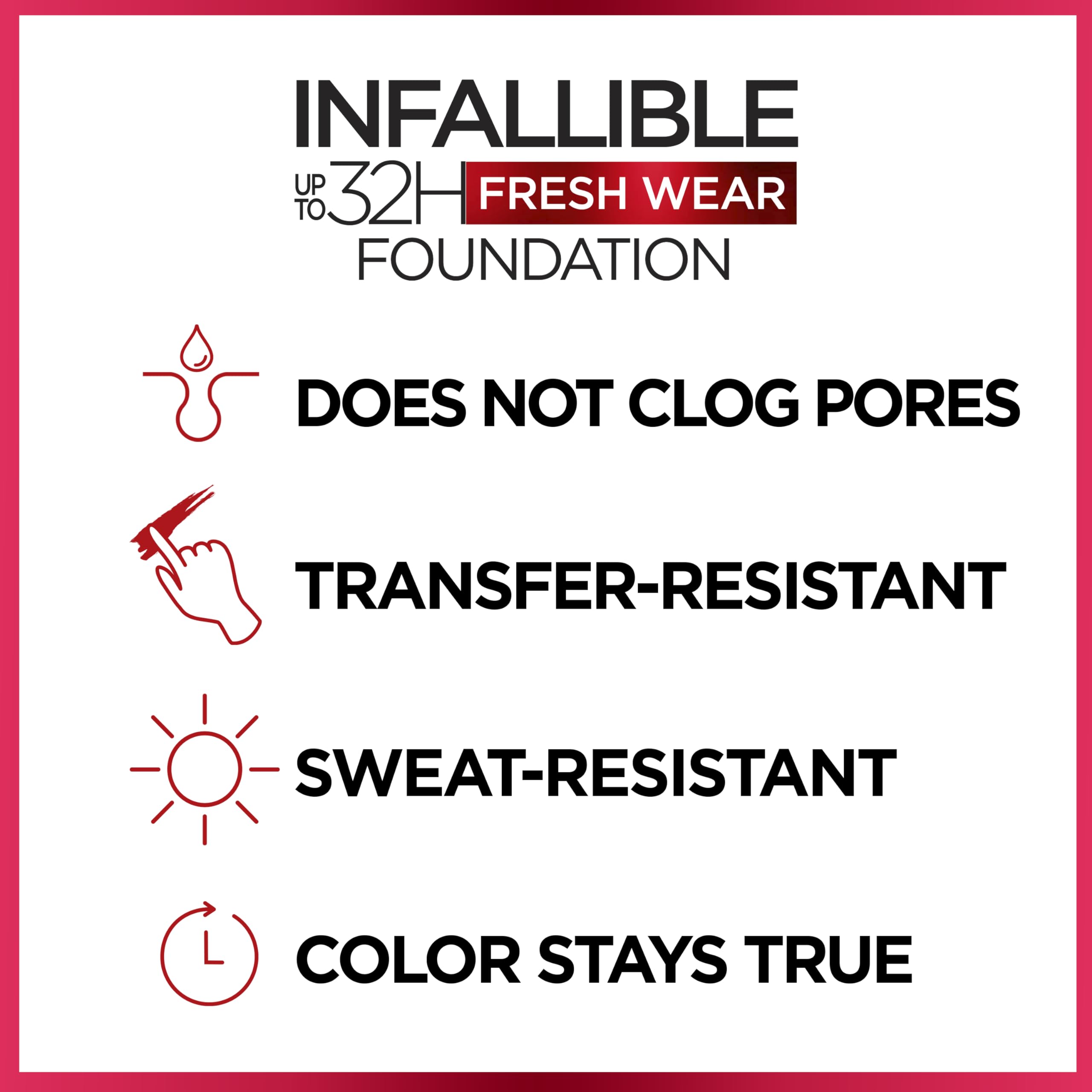 L'Oreal Paris Infallible Fresh Wear shade swatch demonstrates true-tone match.