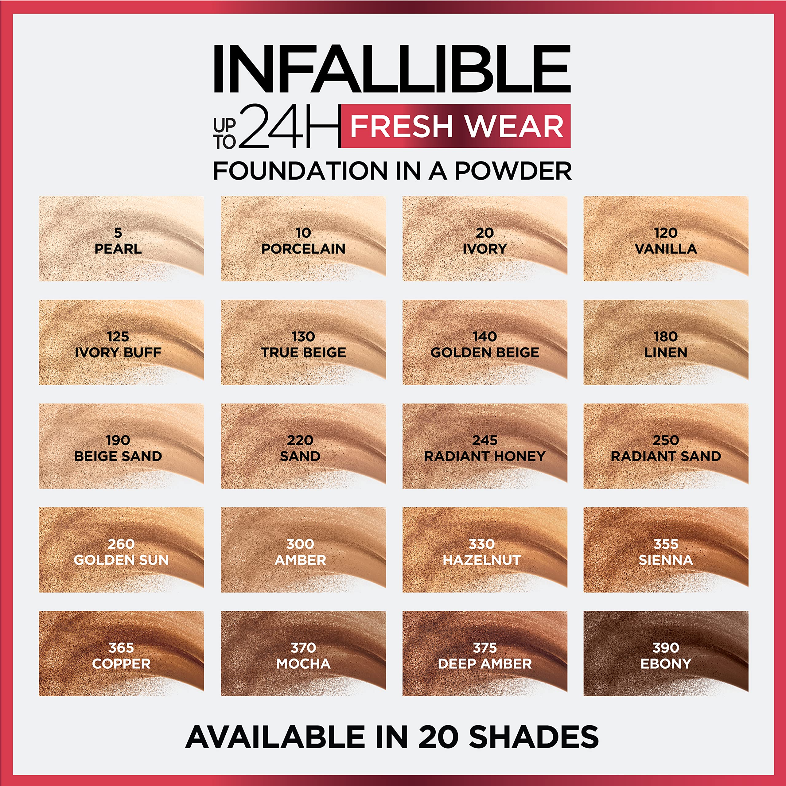 L'Oreal Paris Infallible Fresh Wear Powder breathable texture for all-day comfort.