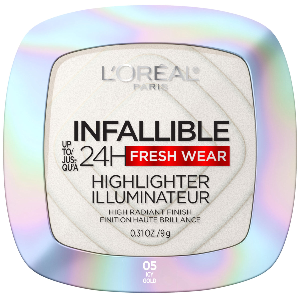 L'Oreal Paris Infallible Highlighter Icy Gold compact with a radiant glow