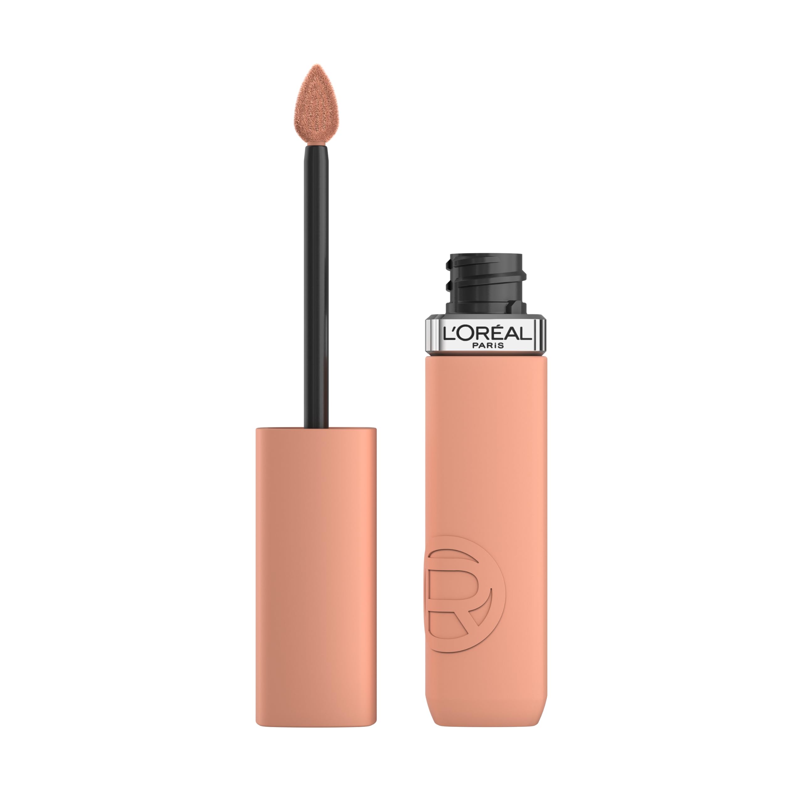 L'Oreal Paris Infallible Matte Resistance lipstick in Fairytale Ending 100 with precise applicator for bold payoff.