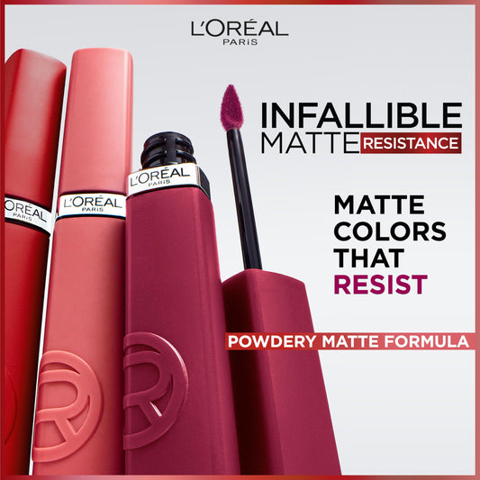 L'Oreal Paris Infallible Matte Resistance lipstick precision applicator for clean, even lines.
