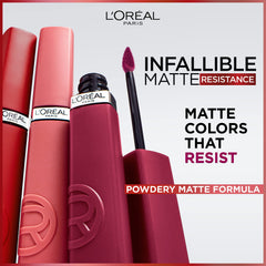 Swatches of L'Oreal Paris Infallible Matte Resistance lipstick showing rich color payoff