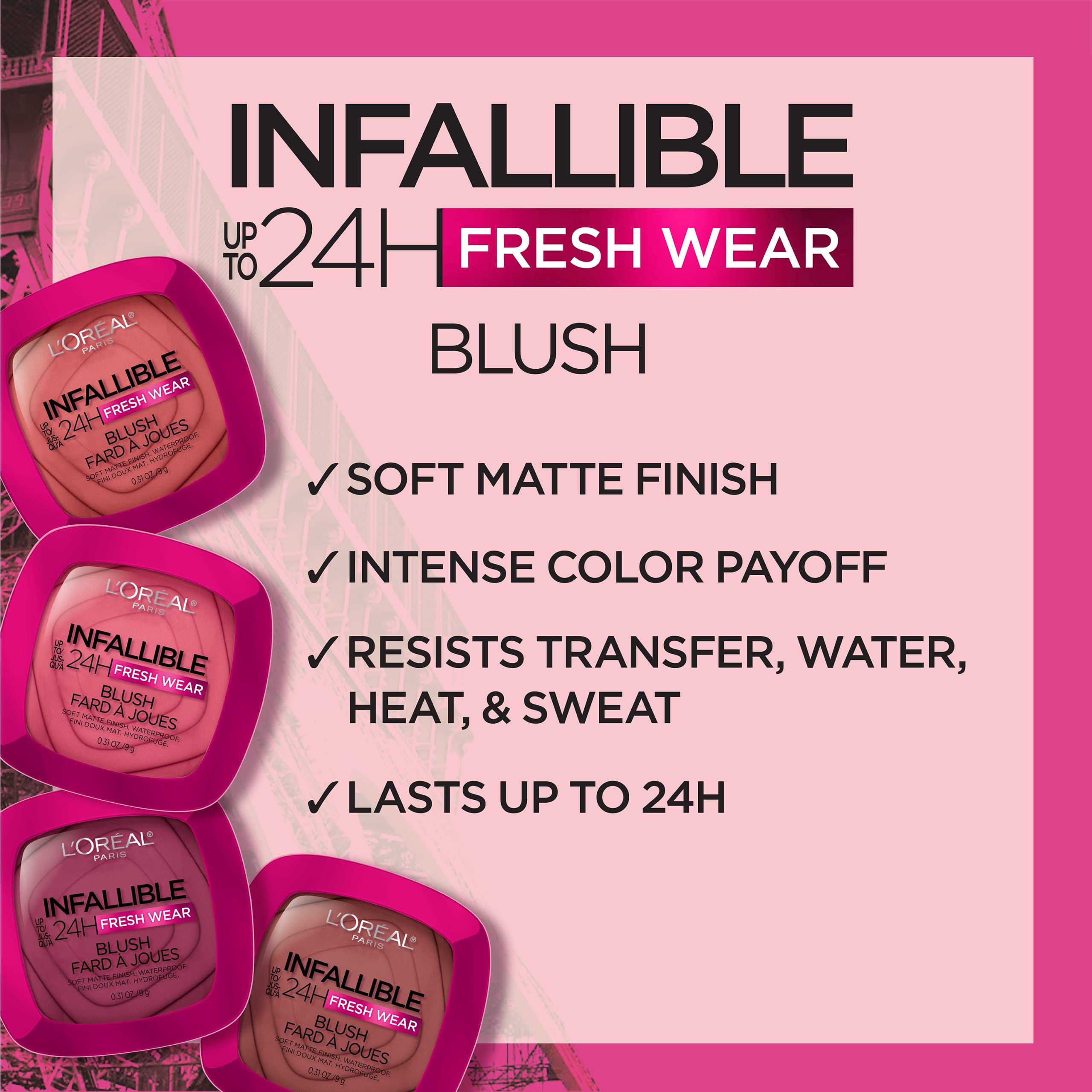 L’Oréal Paris Infallible Soft Matte Blush brush-application demonstrates smooth blending and natural look.