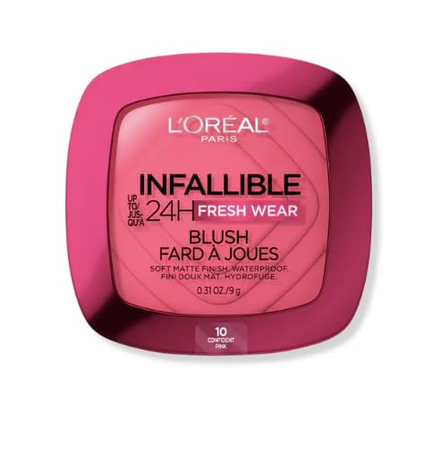 L'Oreal Paris Infallible Soft Matte Blush Confident Pink 10 on compact adds long-lasting color