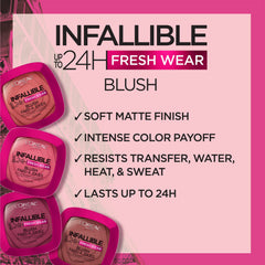 L'Oreal Paris Infallible Soft Matte Blush waterproof formula endures heat for day-long wear