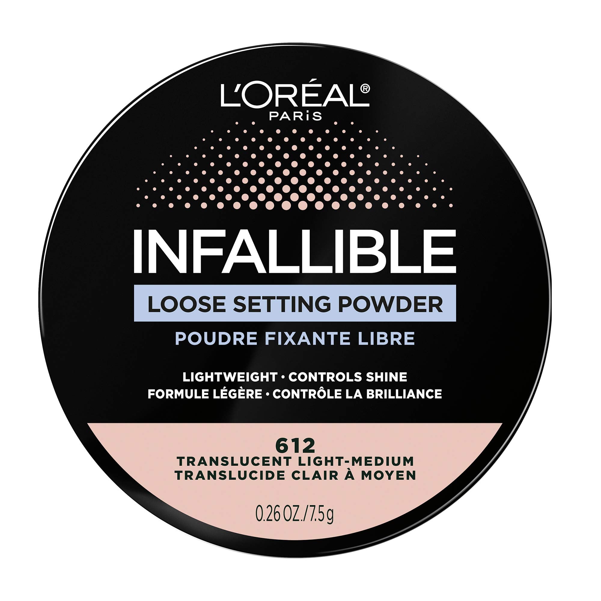 L'Oreal Paris Infallible tinted loose setting powder packaging close-up for longwear setup