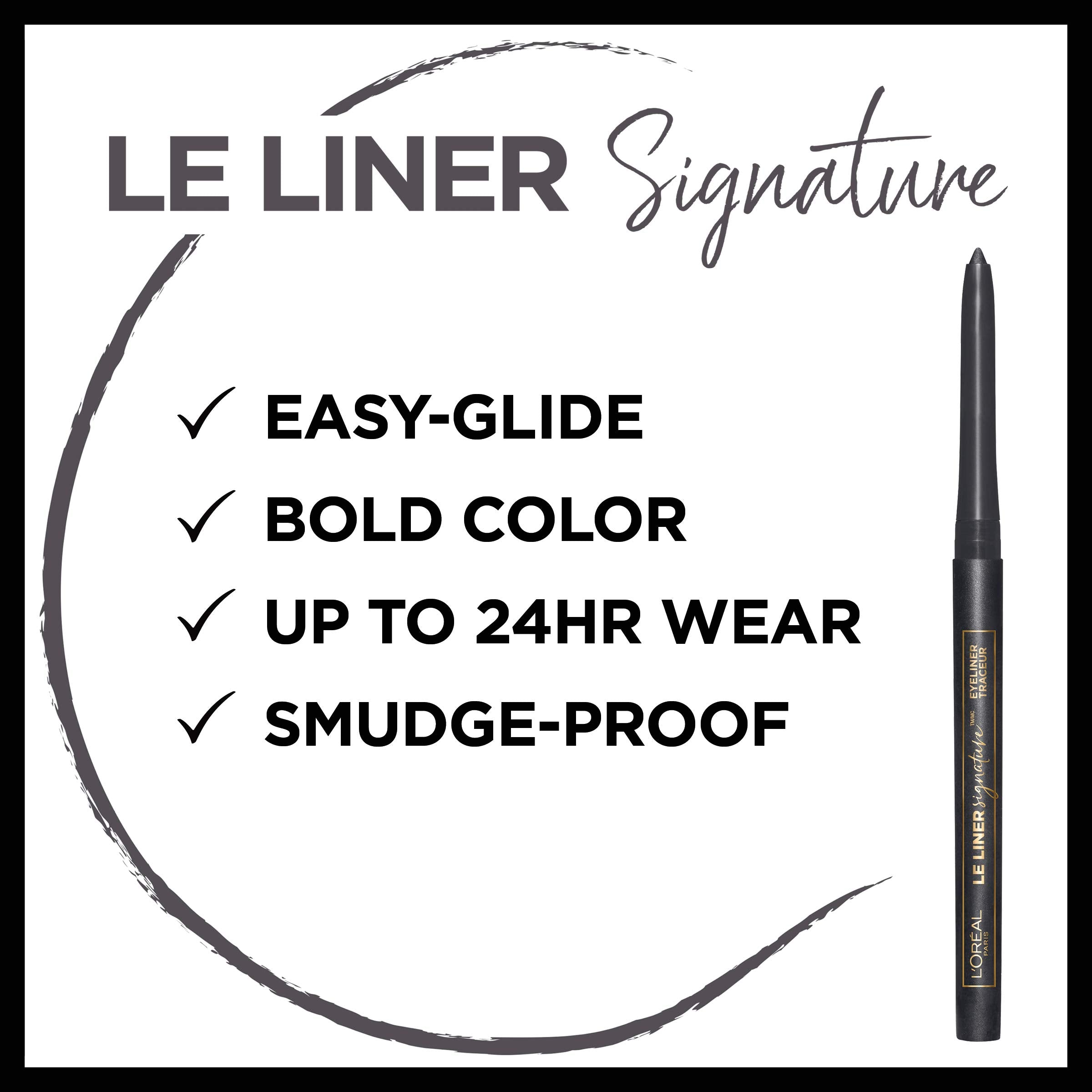 L'Oreal Paris Le Liner Signature Taupe Grey Tweed swatch showing ink-like color.