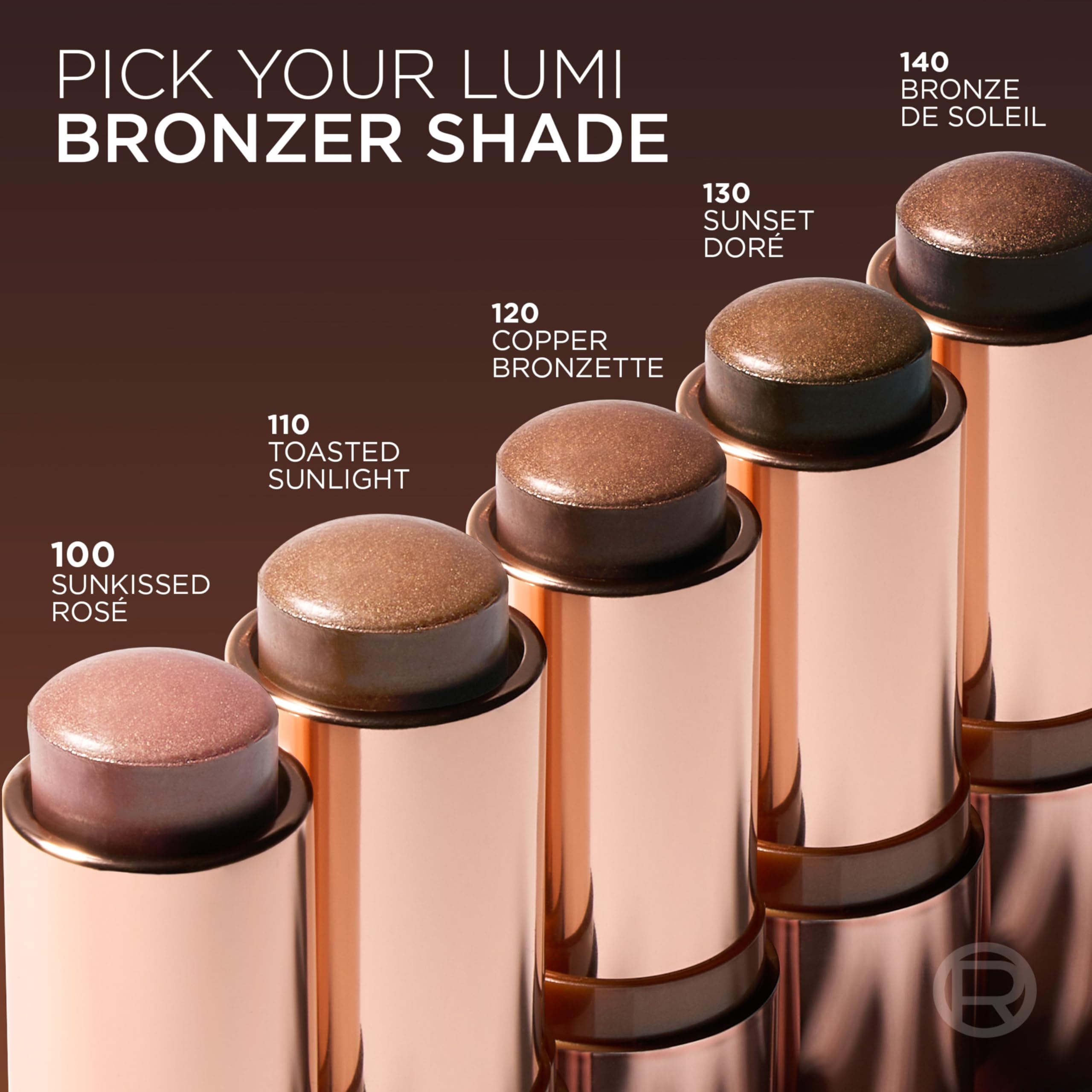 L'Oreal Paris Lumi Bronze Le Stick Soleil satin bronze finish adds dimension.