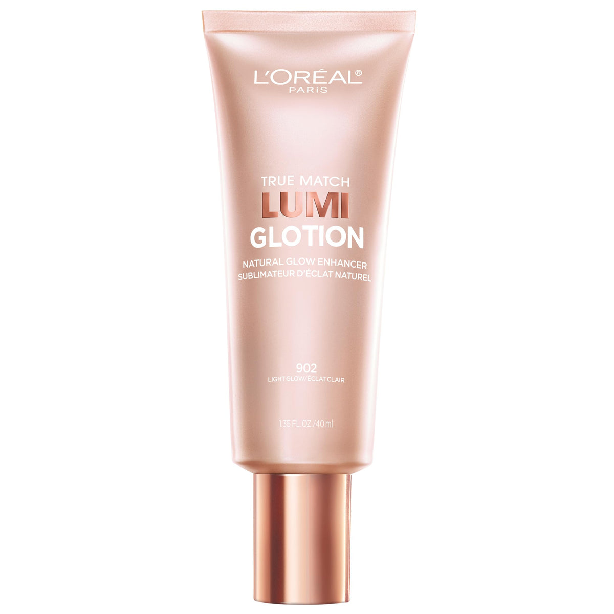 L'Oreal Paris Lumi Glotion bottle pour for instant hydration and radiant glow.