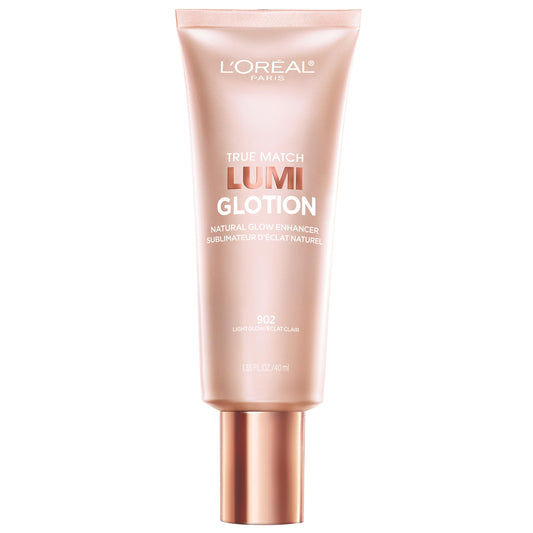 L'Oreal Paris Lumi Glotion bottle pour for instant hydration and radiant glow.