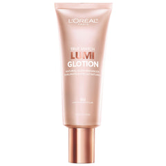 L'Oreal Paris Lumi Glotion bottle pour for instant hydration and radiant glow.