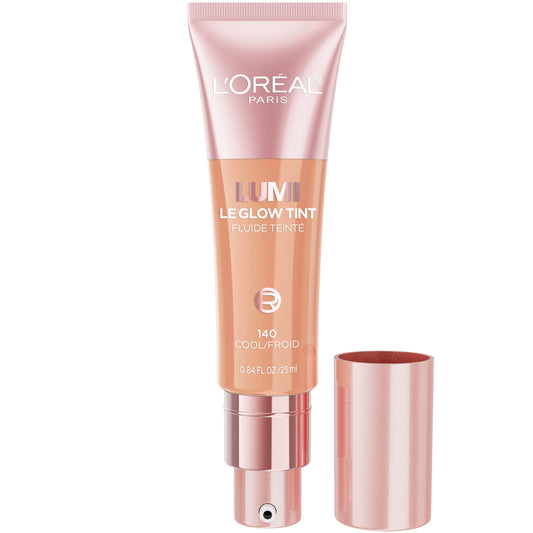 L'Oréal Paris Lumi Le Glow Tint bottle with pump for easy, breathable coverage.