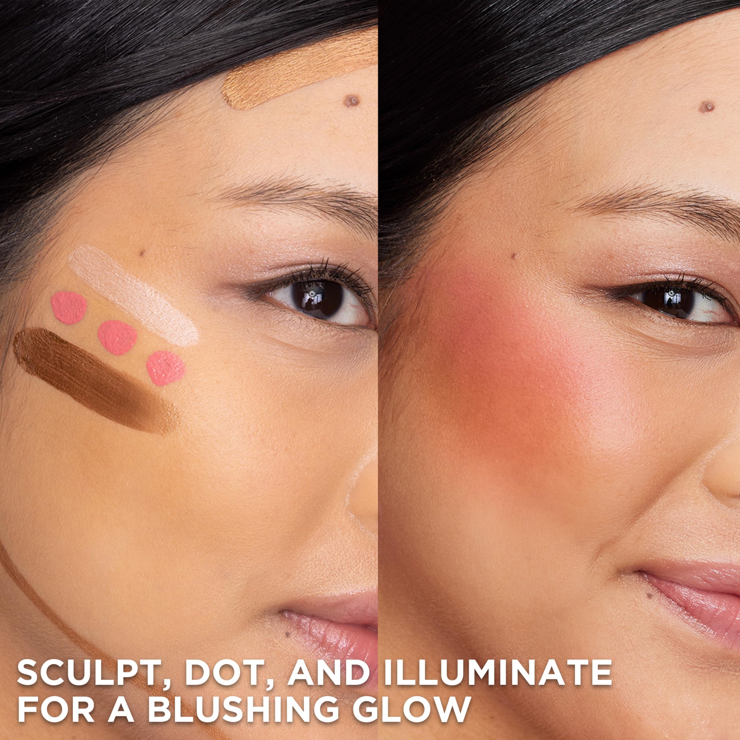 L'Oreal Paris Lumi Le Liquid Blush application showing easy dot-and-blend technique.