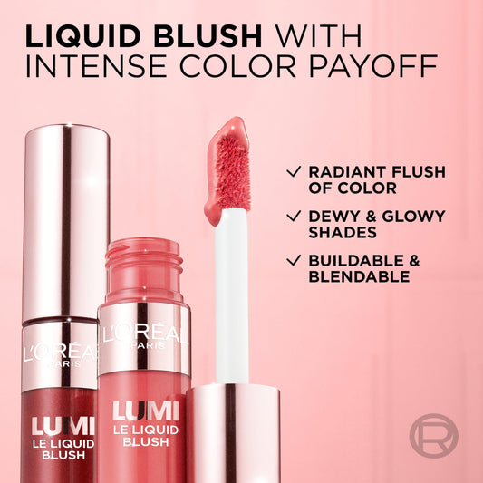 L'Oreal Paris Lumi Le Liquid Blush rich coral with buildable glow.