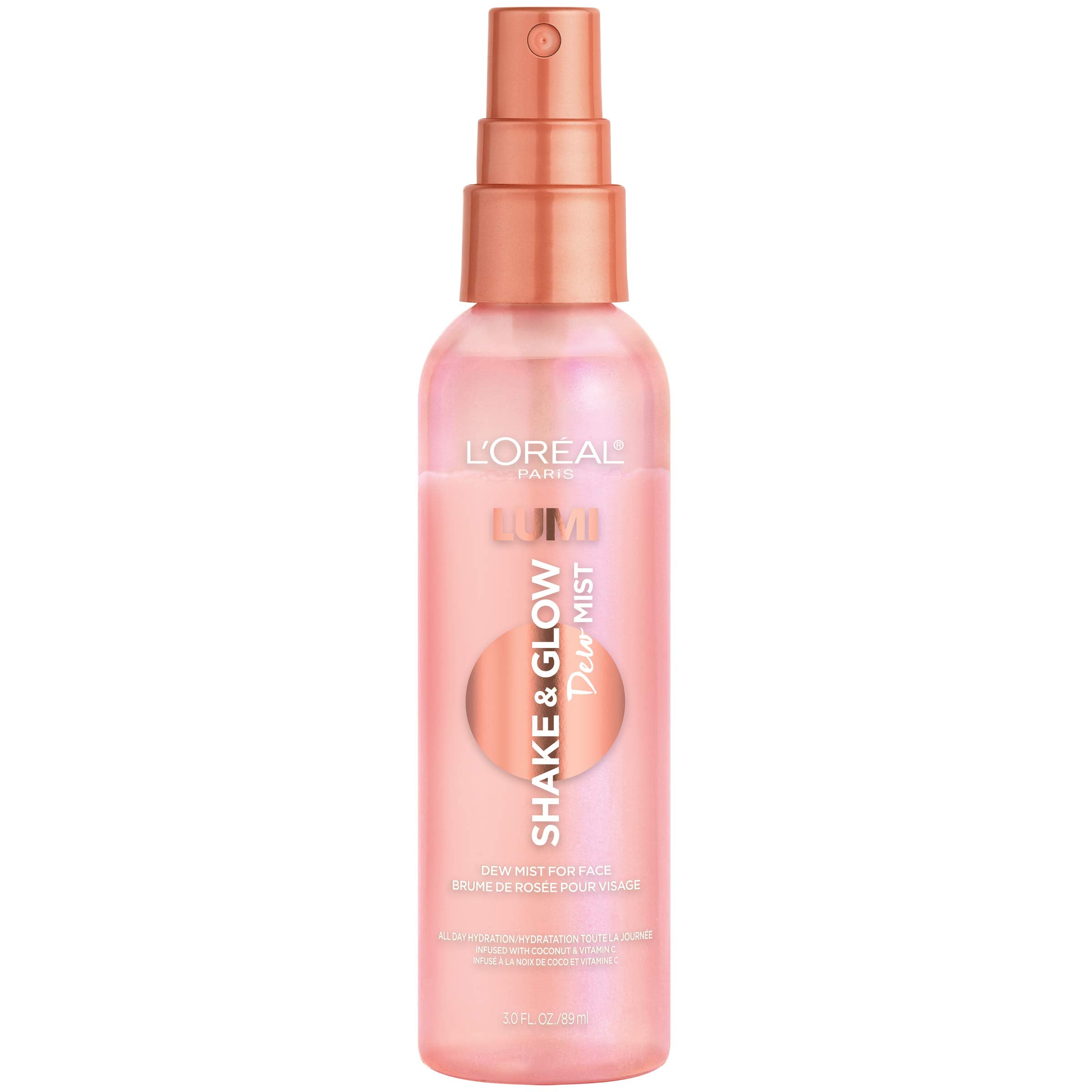 LUMI Shake & Glow Dew Mist pack shot with compact bottle and packaging.