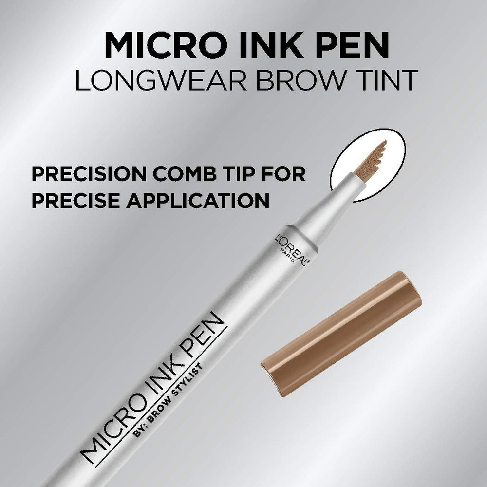 L'Oreal Paris Micro Ink Pen brow tint close-up shows even color payoff