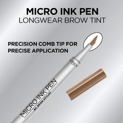 L'Oreal Paris Micro Ink Pen brow tint close-up shows even color payoff