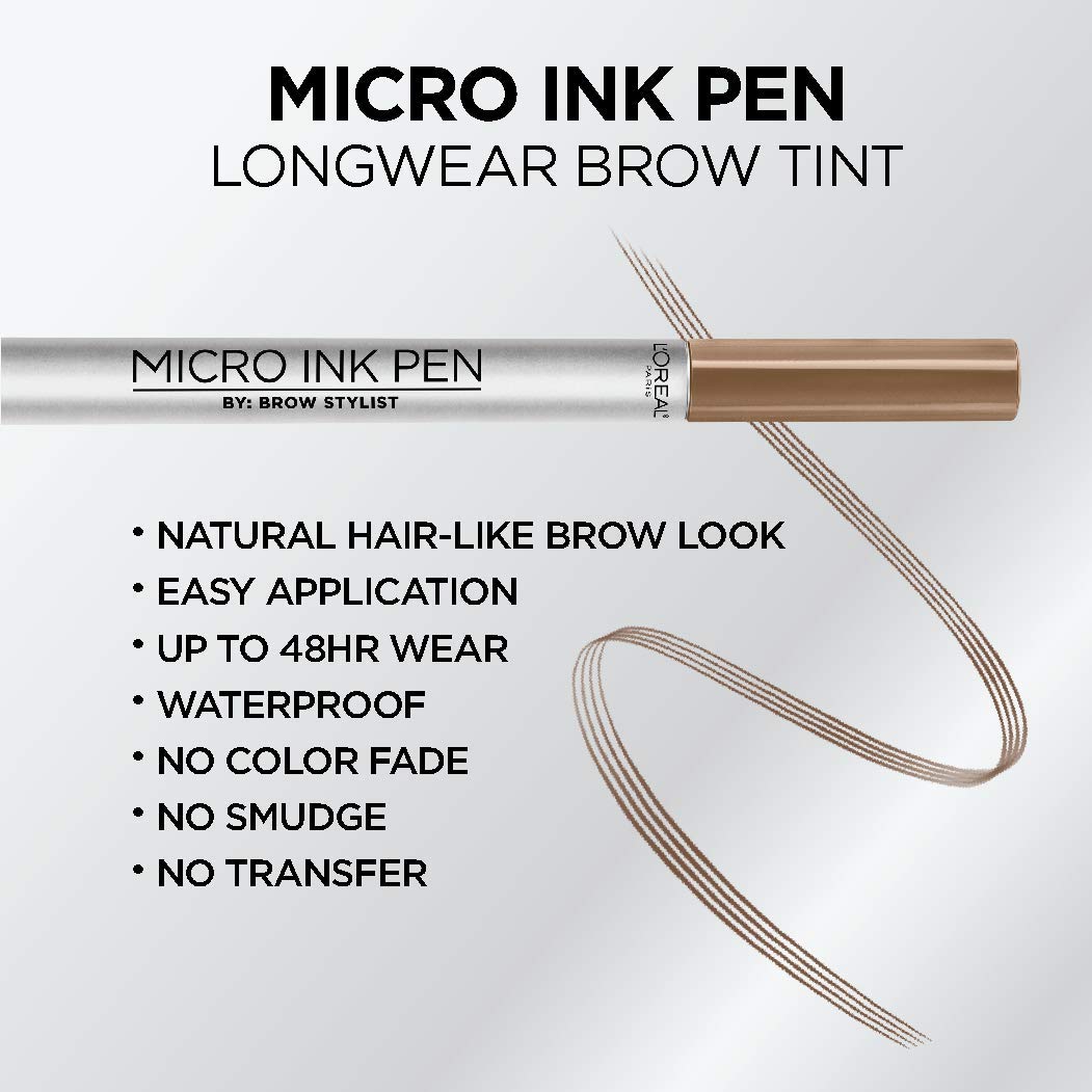L'Oreal Paris Micro Ink Pen precision comb tip delivers smooth, hair-like brow definition