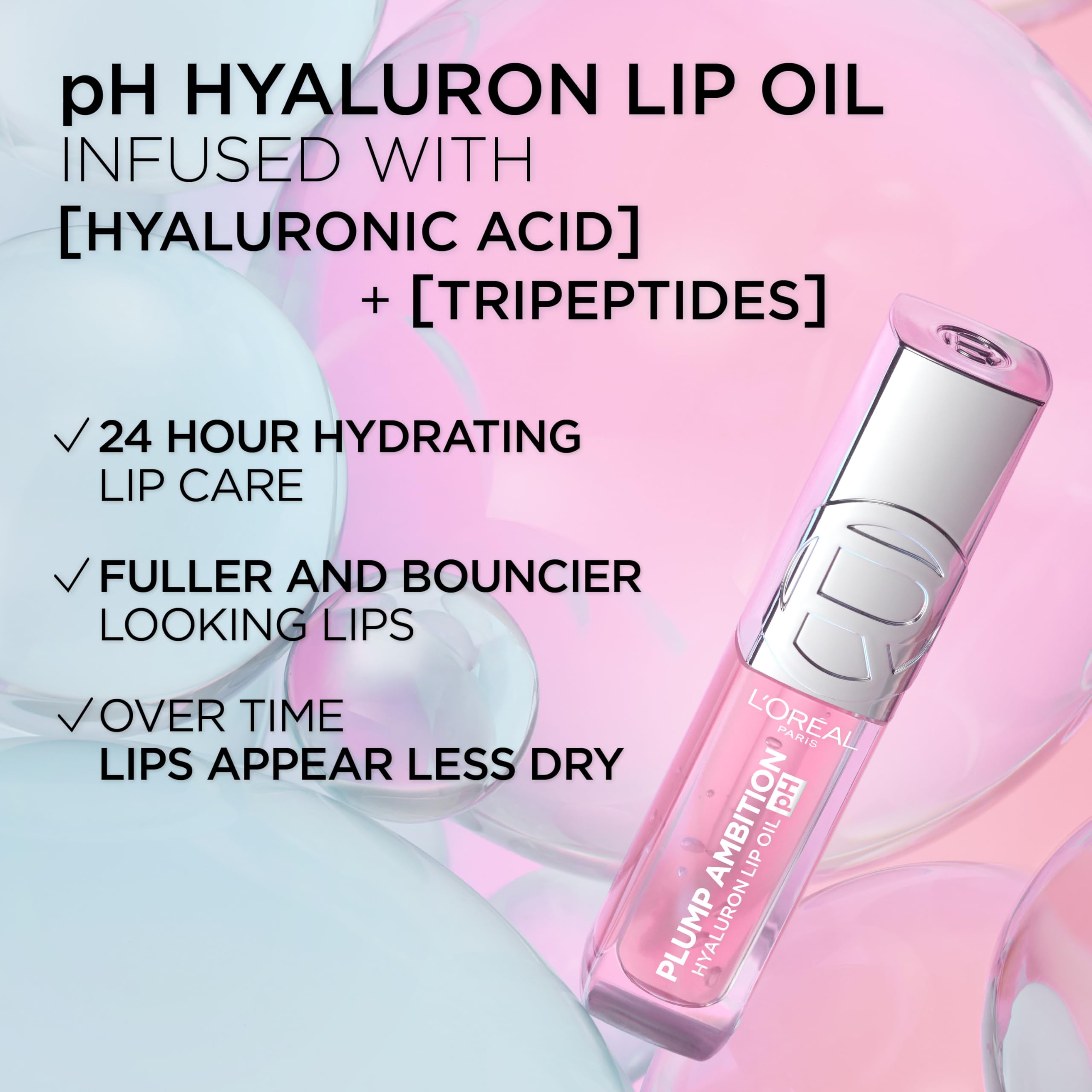 Graphic indicating 24-hour hydration from L'Oreal Paris Plump Ambition lip oil