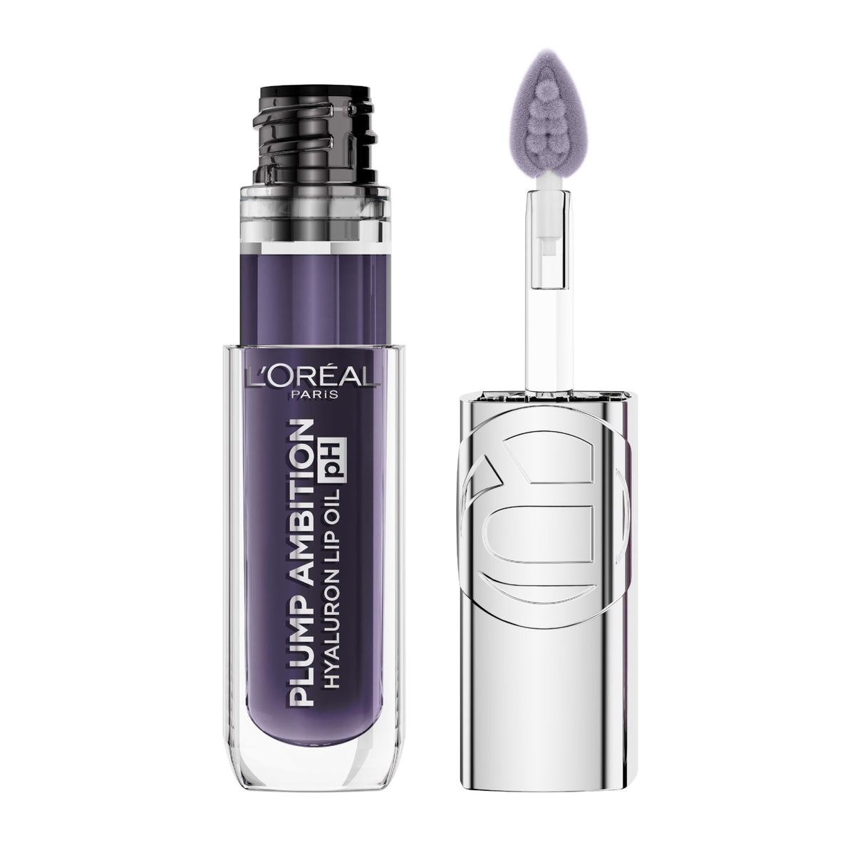 L'Oreal Paris Plump Ambition lip oil bottle with color-changing tint and 24-hour hydration.