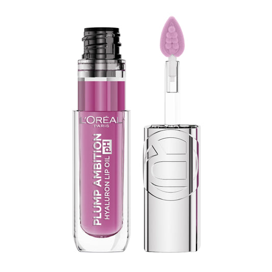 L'Oreal Paris Plump Ambition Lip Oil bottle shows color-changing formula