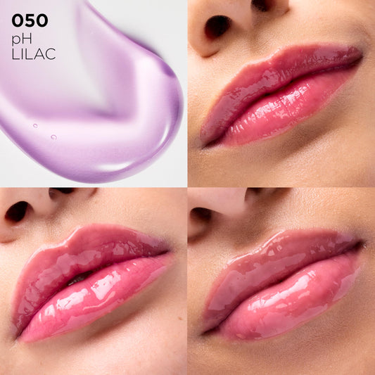 Lips display color-changing pink tint from lip oil swirl