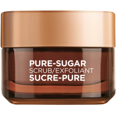 L'Oreal Paris Pure Sugar Scrub bottle shows texture and provides gentle exfoliation for smoother skin.