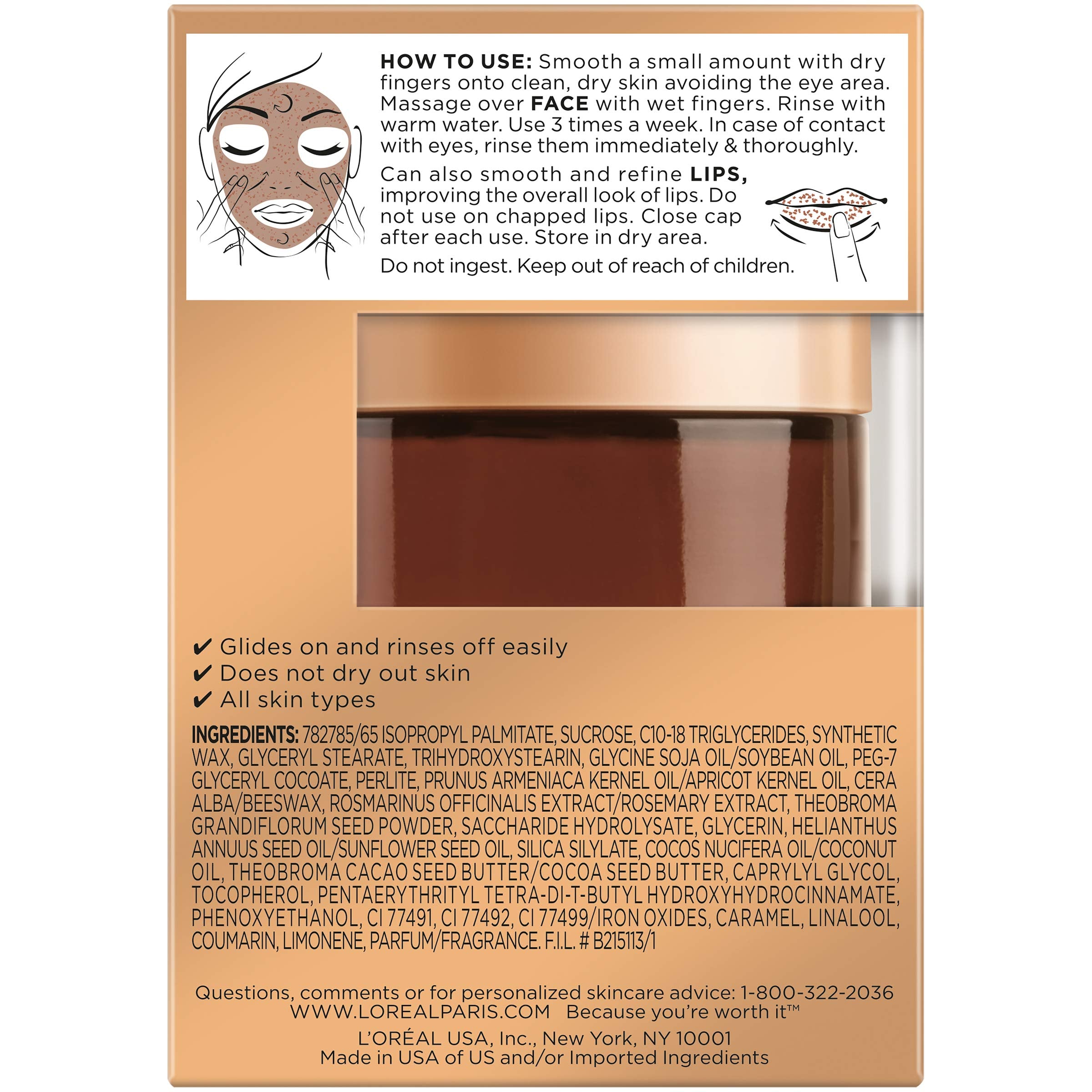 L'Oreal Paris Pure Sugar Scrub used on lips for smoothing and refining.