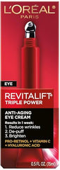 L'Oreal Paris Revitalift eye cream applicator metal tip in use, delivering refreshing cooling hydration