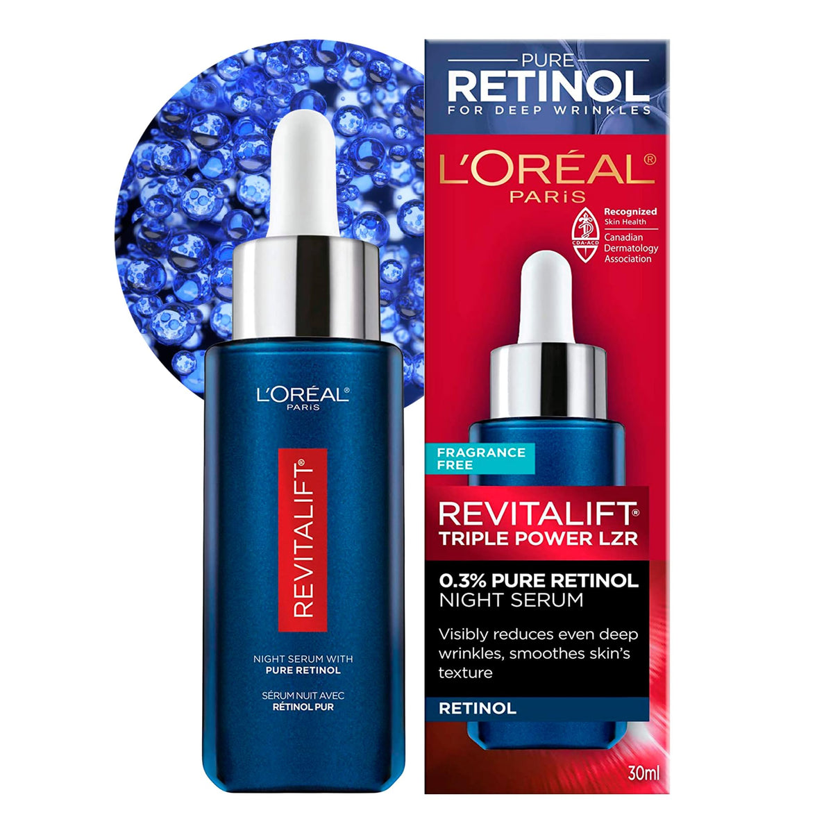L'Oreal Paris Revitalift LZR night serum bottle for potent nightly care