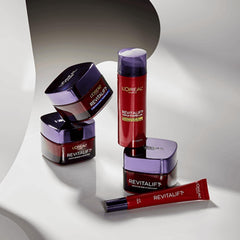 Bedside setup featuring Revitalift triple power overnight mask for easy nightly use.