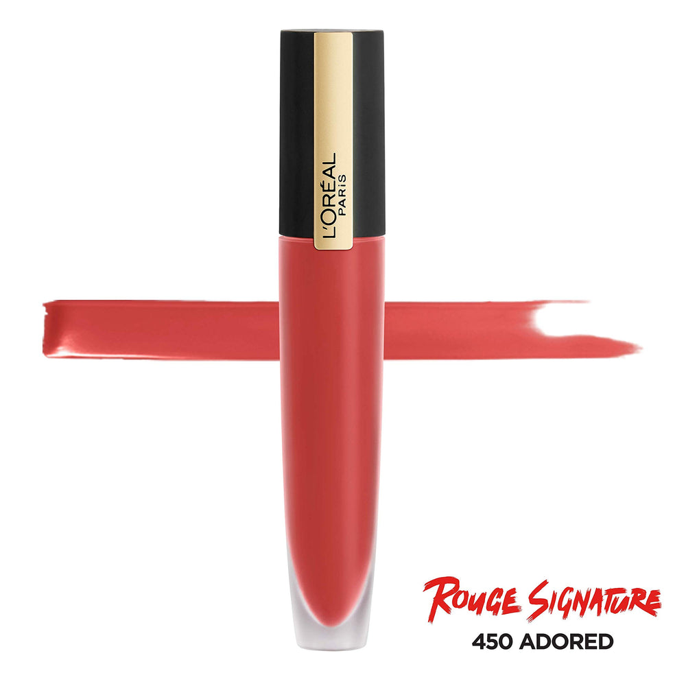 L'Oreal Paris Rouge Signature Adored precision application angle for defined lips.