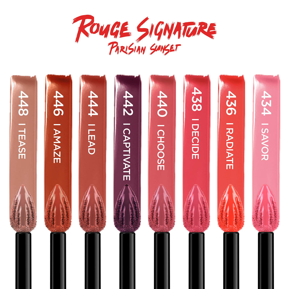 L'Oreal Paris Rouge Signature coral shade creates warm daytime glow