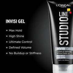 L'Oreal Paris Studio Line Invisi Gel on display with styling tools