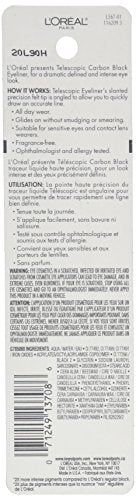 L'Oreal Paris Telescopic Precision Liquid Eyeliner carbon-black shade for bold, dramatic definition.