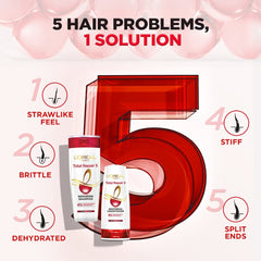 L'Oreal Paris Total Repair 5 Shampoo usage image suggests daily nourishment for hair.