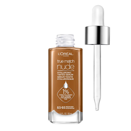 L'Oreal Paris True Match Nude Hyaluronic Serum Foundation bottle with hydrating glow