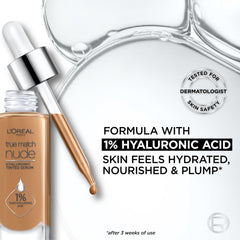 True Match packaging highlighting 1 oz size and hyaluronic acid