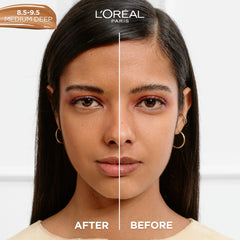 Pump of True Match Nude Hyaluronic Serum Foundation delivering light coverage and moisture