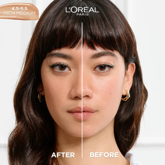 L'Oreal Paris True Match Nude Hyaluronic Serum Foundation swatch in rich medium with natural finish