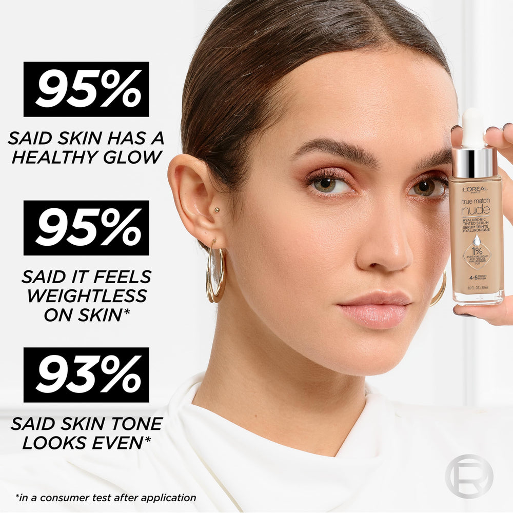 Vegan and fragrance-free icons on True Match Nude Hyaluronic Serum Foundation box