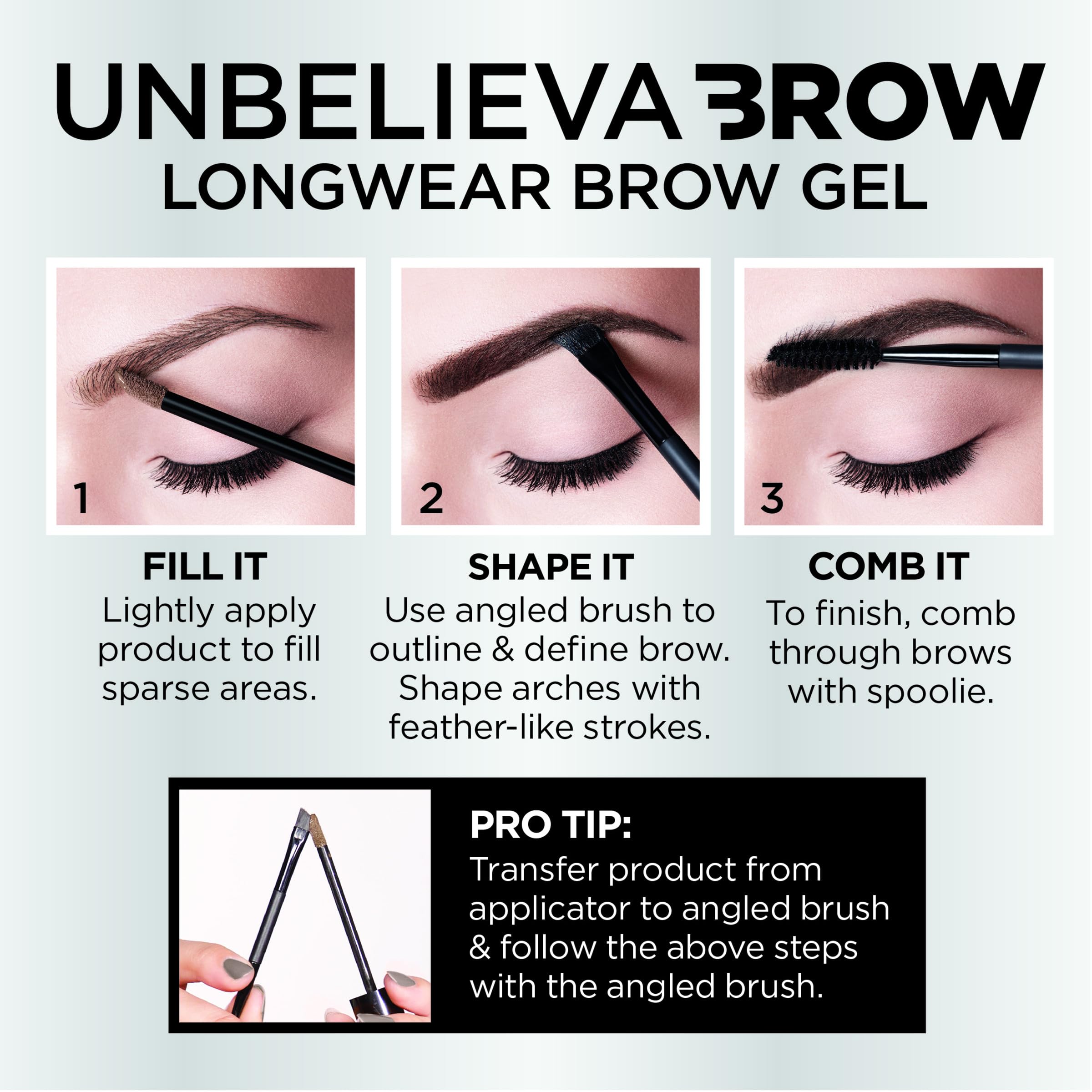 Brunette shade swatch provides defined yet natural brows.