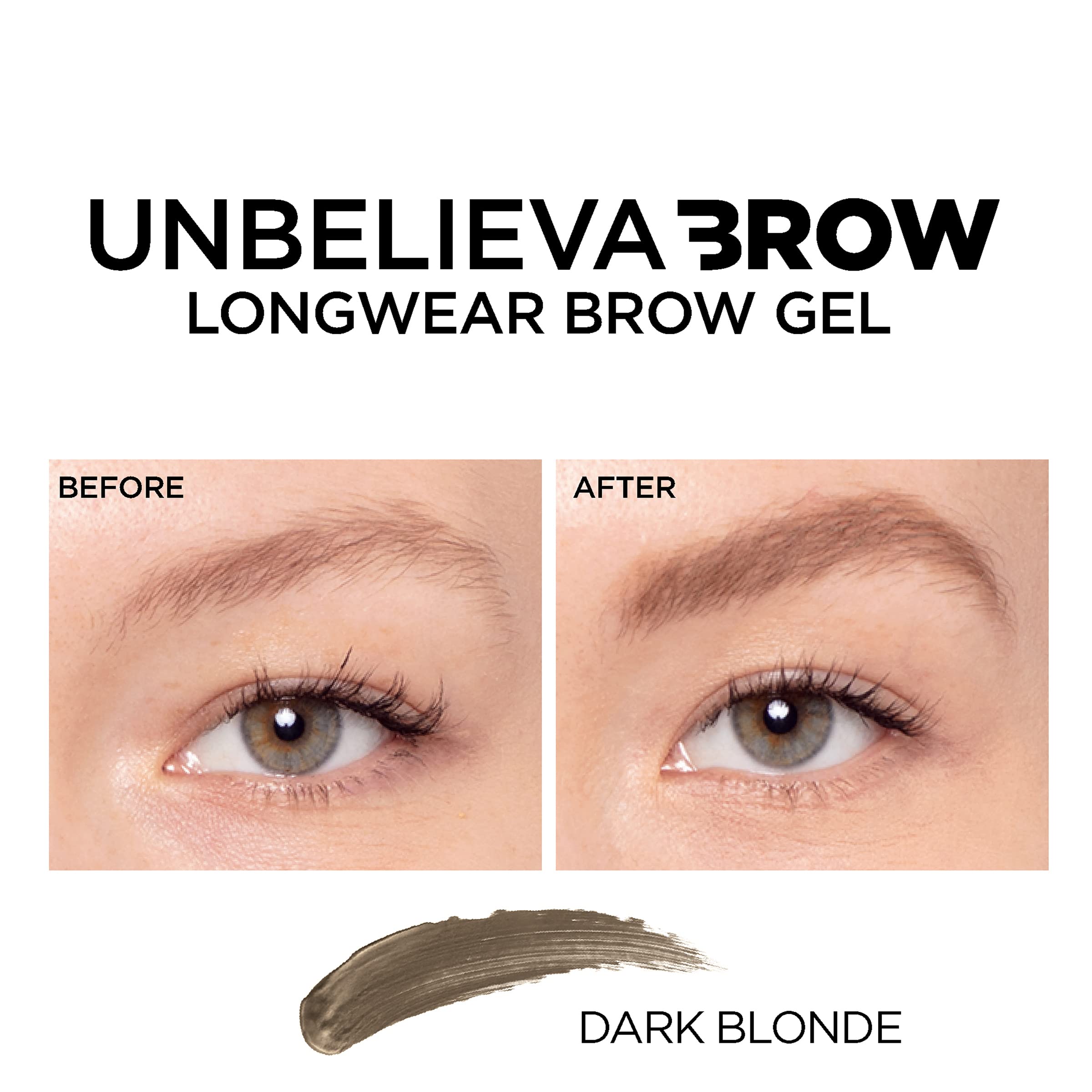 L'Oreal Paris Unbelieva-Brow shade display, including Dark Blonde, for natural results.