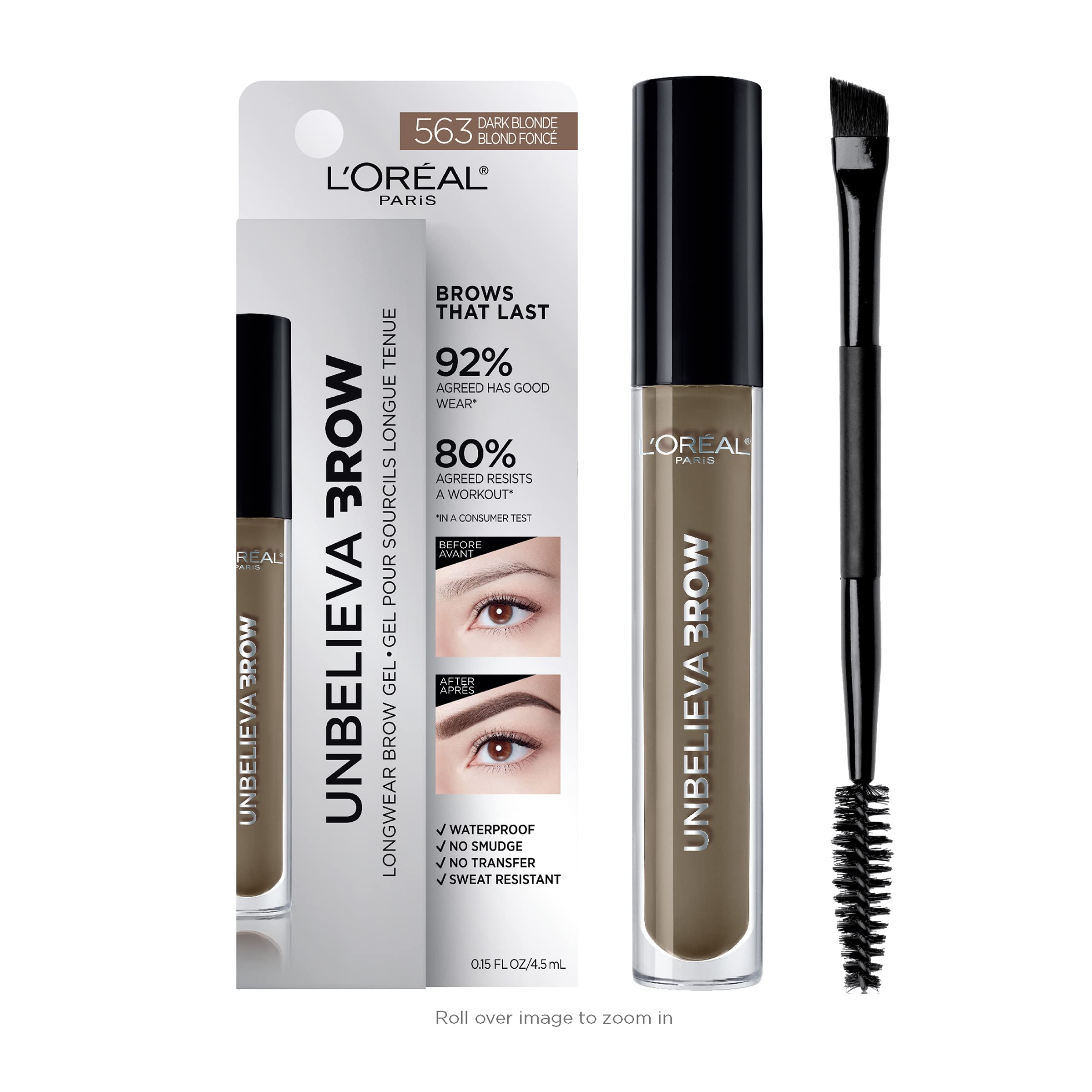 L'Oreal Paris Unbelieva-Brow gel with angled brush shapes long-lasting brows.