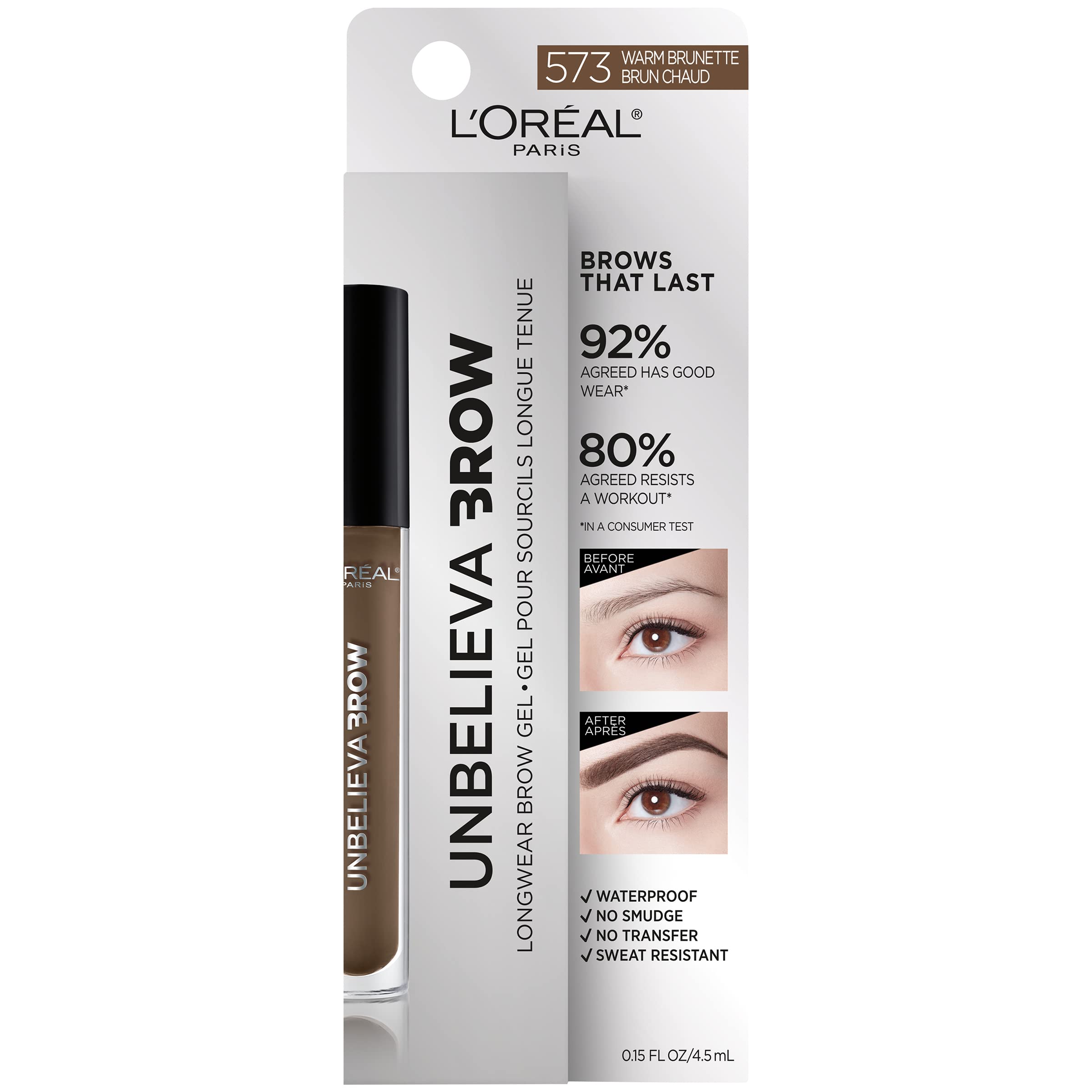 L'Oreal Paris Unbelieva-Brow waterproof formula closeup shows no-smudge impact.